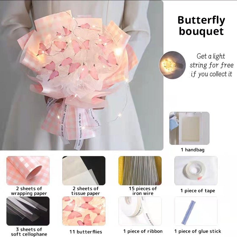 DIY Butterfly Bouquet Kit – Handmade Floral Arrangement with LED Lights | Wedding Décor & Romantic Gift