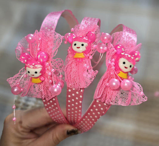 Handmade Girls Headband Set with Faux Pearl & Polka Dot Bow | Cute Hair Accessories (3pcs)