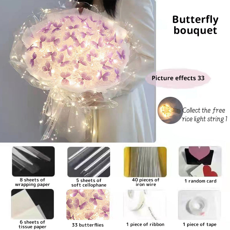 DIY Butterfly Bouquet Kit – Handmade Floral Arrangement with LED Lights | Wedding Décor & Romantic Gift