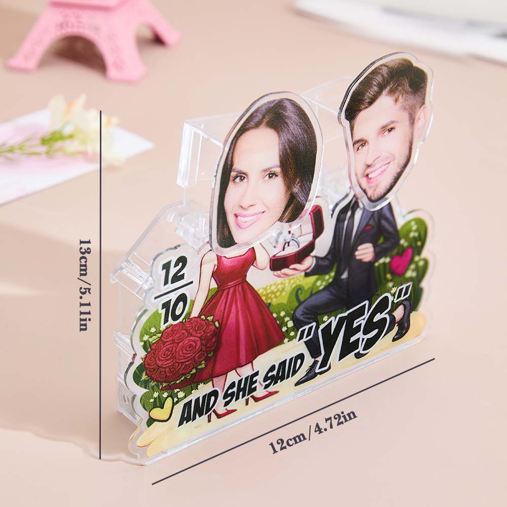 Custom Shaking Head Standee – Personalised Couple Engagement Gift with Bobblehead Face & Romantic Design