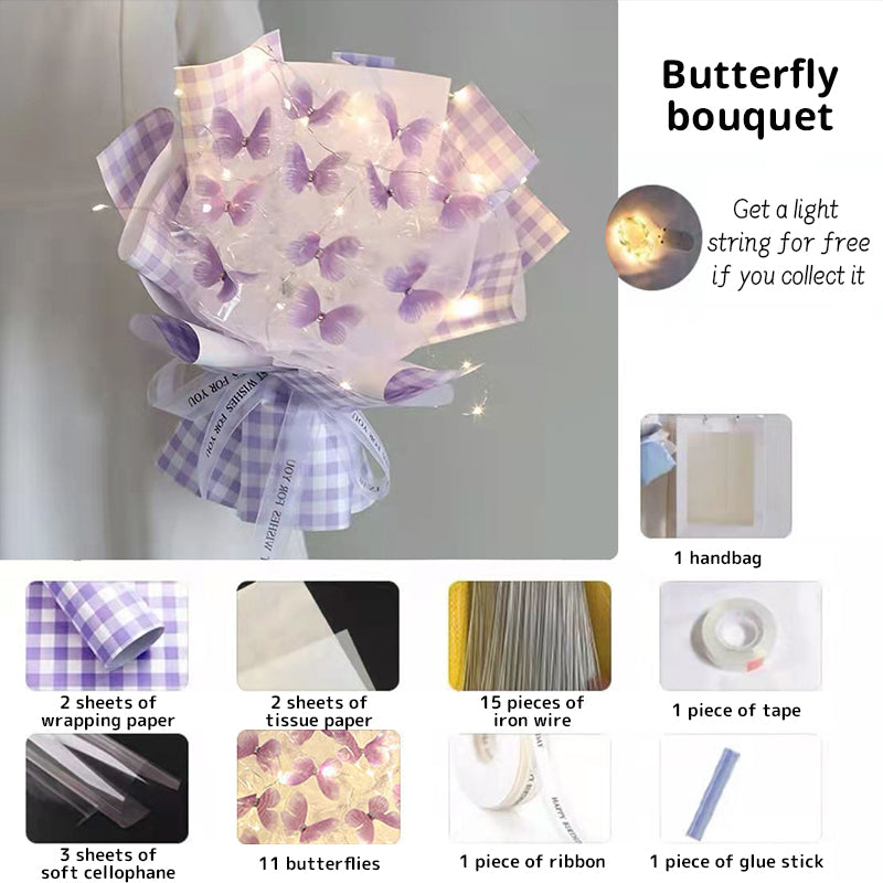 DIY Butterfly Bouquet Kit – Handmade Floral Arrangement with LED Lights | Wedding Décor & Romantic Gift