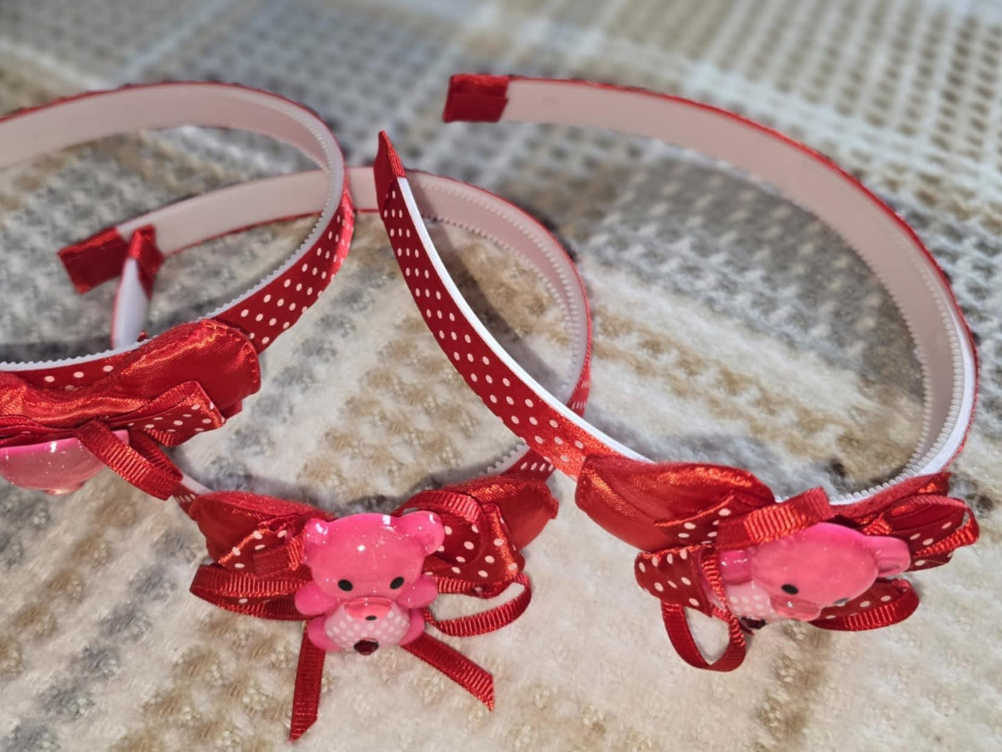 Handmade Girls Headband Set with Faux Pearl & Polka Dot Bow | Cute Hair Accessories (3pcs)