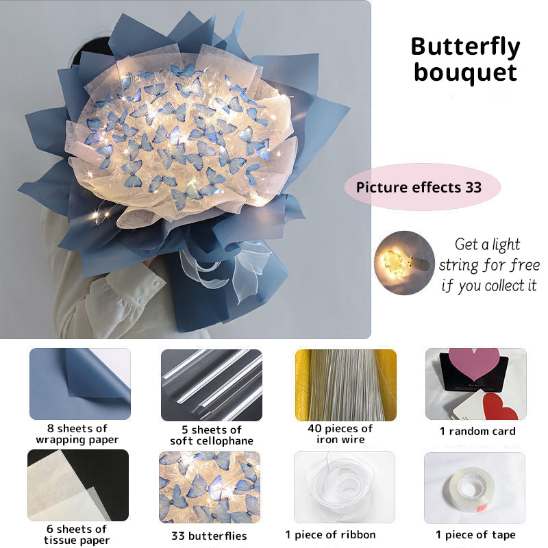 DIY Butterfly Bouquet Kit – Handmade Floral Arrangement with LED Lights | Wedding Décor & Romantic Gift