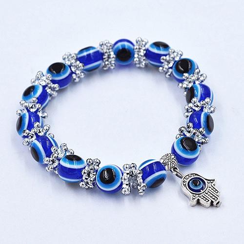 Handmade Hamsa Fatima Bangle Evil Eye Beads Elastic Couple Bracelet Femme Jewellery