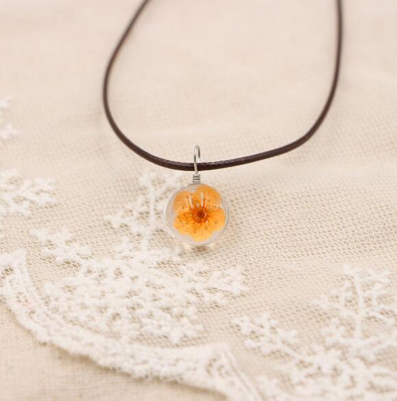 Handmade Boho Resin Necklace with Dried Gypsophila Flower Pendant for Women