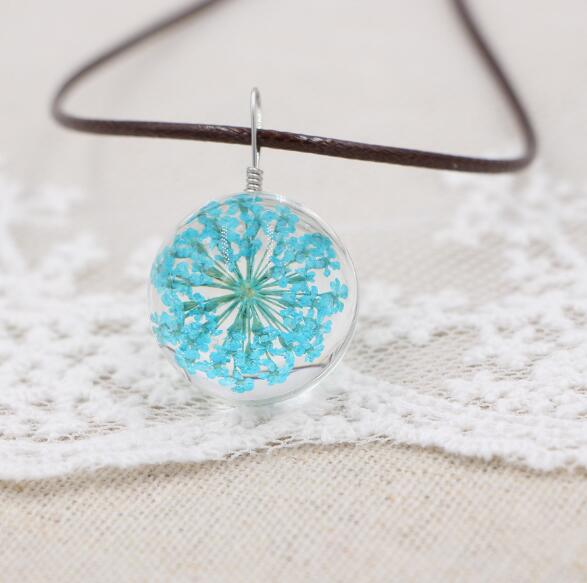 Handmade Boho Resin Necklace with Dried Gypsophila Flower Pendant for Women