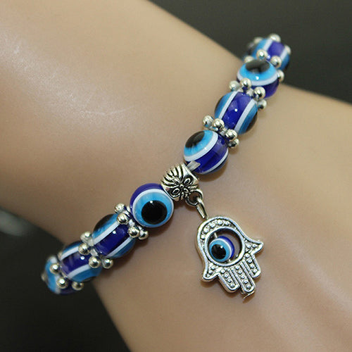 Handmade Hamsa Fatima Bangle Evil Eye Beads Elastic Couple Bracelet Femme Jewellery