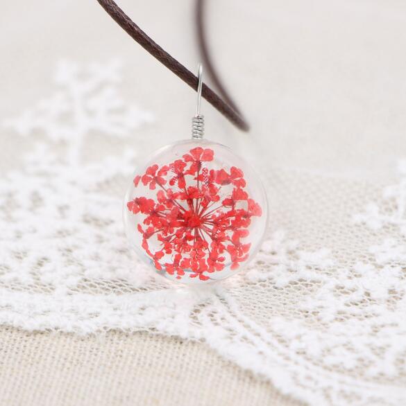 Handmade Boho Resin Necklace with Dried Gypsophila Flower Pendant for Women