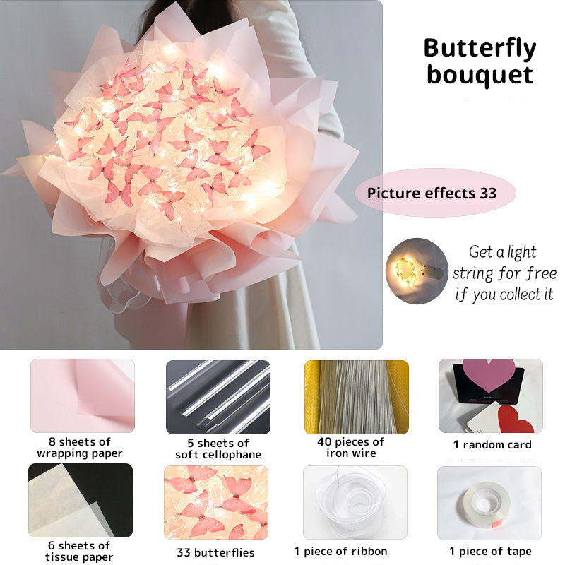 DIY Butterfly Bouquet Kit – Handmade Floral Arrangement with LED Lights | Wedding Décor & Romantic Gift