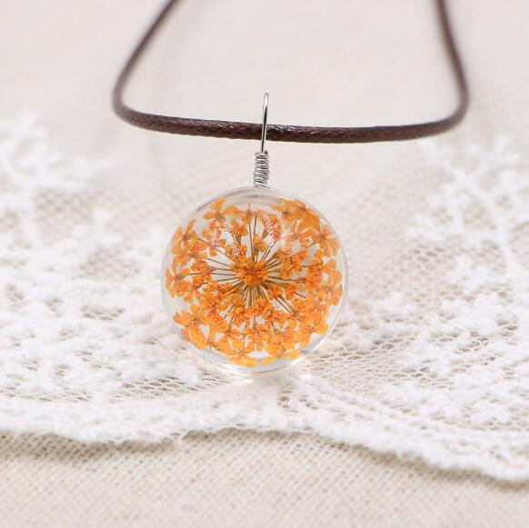 Handmade Boho Resin Necklace with Dried Gypsophila Flower Pendant for Women