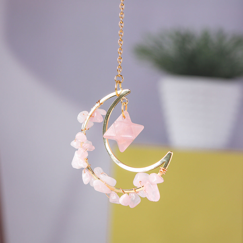 Handmade Crystal Broken Stone Moon Pendant DIY Wind Chime Ornament Gift