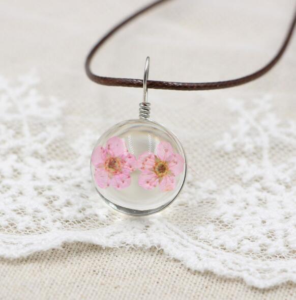 Handmade Boho Resin Necklace with Dried Gypsophila Flower Pendant for Women