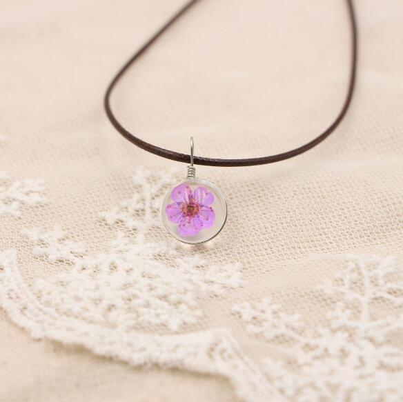 Handmade Boho Resin Necklace with Dried Gypsophila Flower Pendant for Women