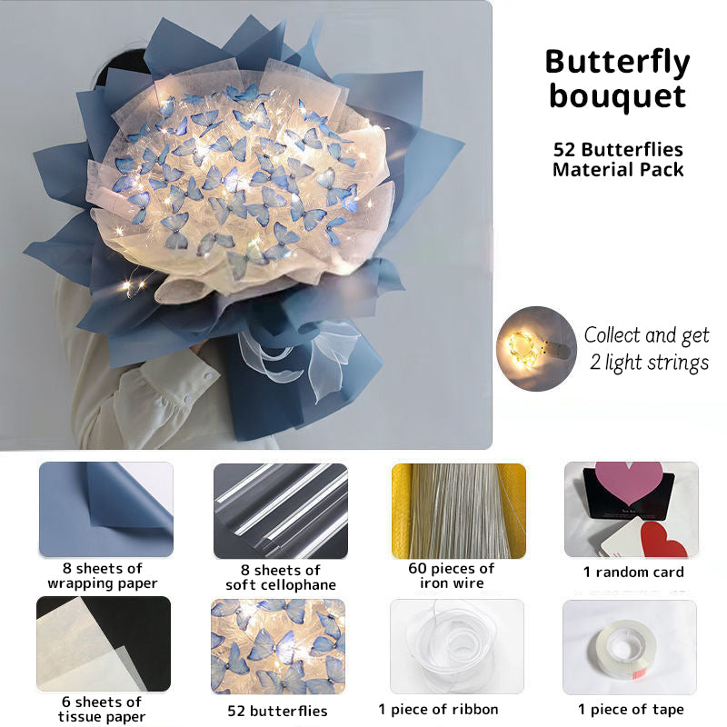 DIY Butterfly Bouquet Kit – Handmade Floral Arrangement with LED Lights | Wedding Décor & Romantic Gift