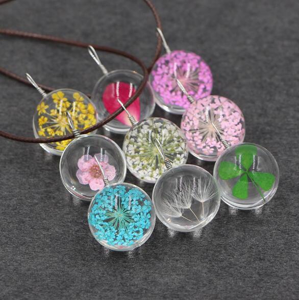 Handmade Boho Resin Necklace with Dried Gypsophila Flower Pendant for Women