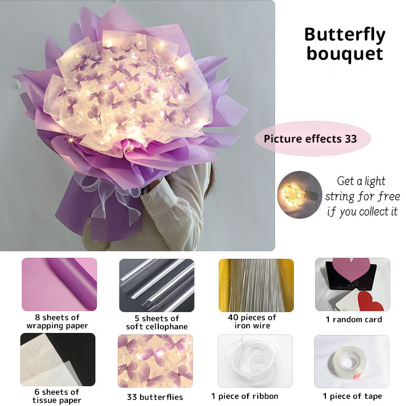 DIY Butterfly Bouquet Kit – Handmade Floral Arrangement with LED Lights | Wedding Décor & Romantic Gift