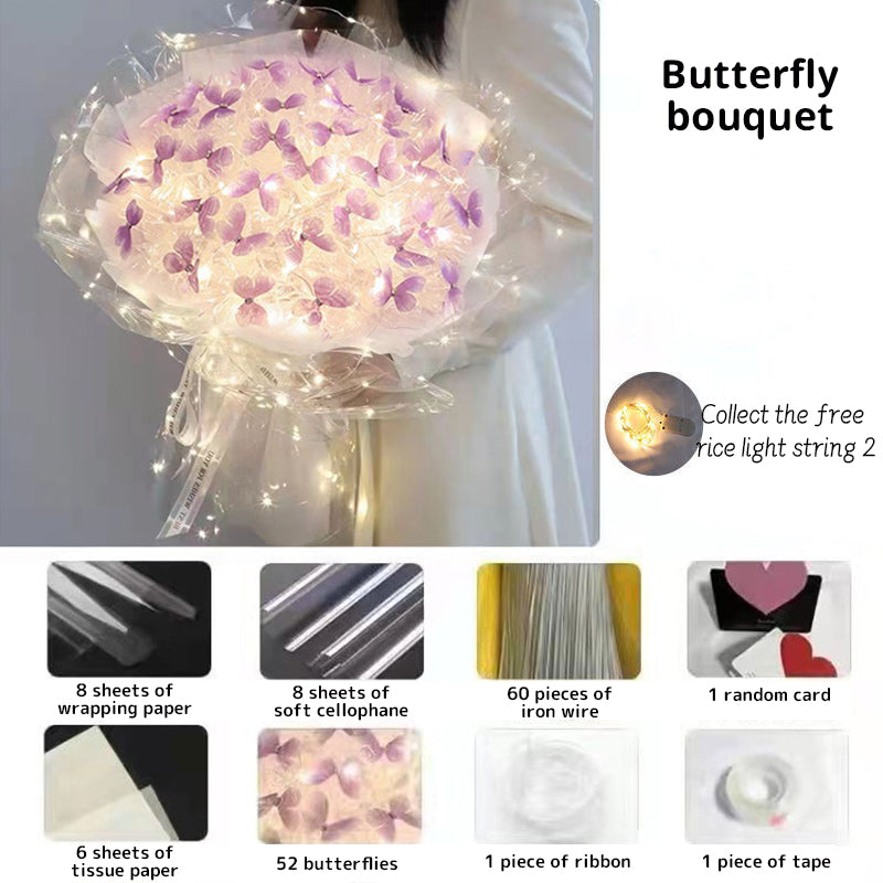 DIY Butterfly Bouquet Kit – Handmade Floral Arrangement with LED Lights | Wedding Décor & Romantic Gift