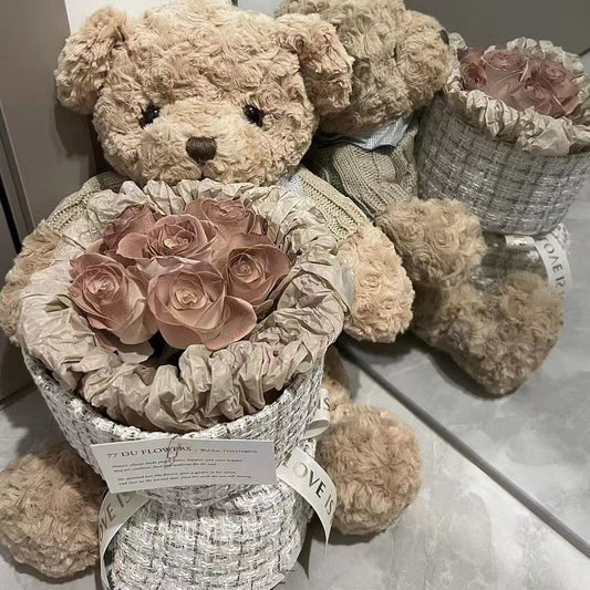 Luxury Teacher’s Day Gift – Premium Teddy Bear & Flower Bouquet in Elegant Gift Box – Perfect Birthday Surprise for Girlfriend