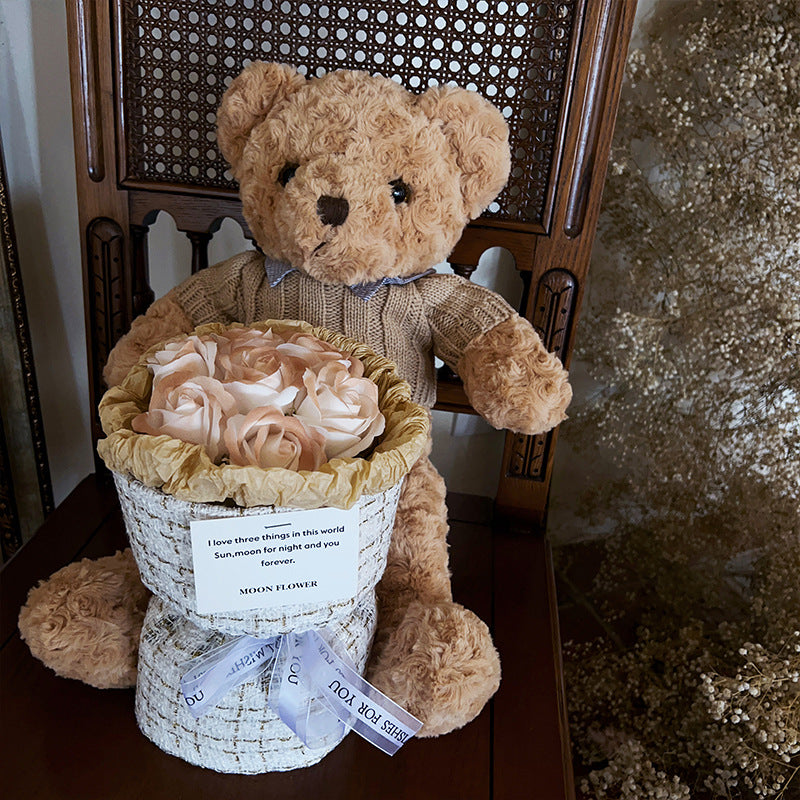 Luxury Teacher’s Day Gift – Premium Teddy Bear & Flower Bouquet in Elegant Gift Box – Perfect Birthday Surprise for Girlfriend