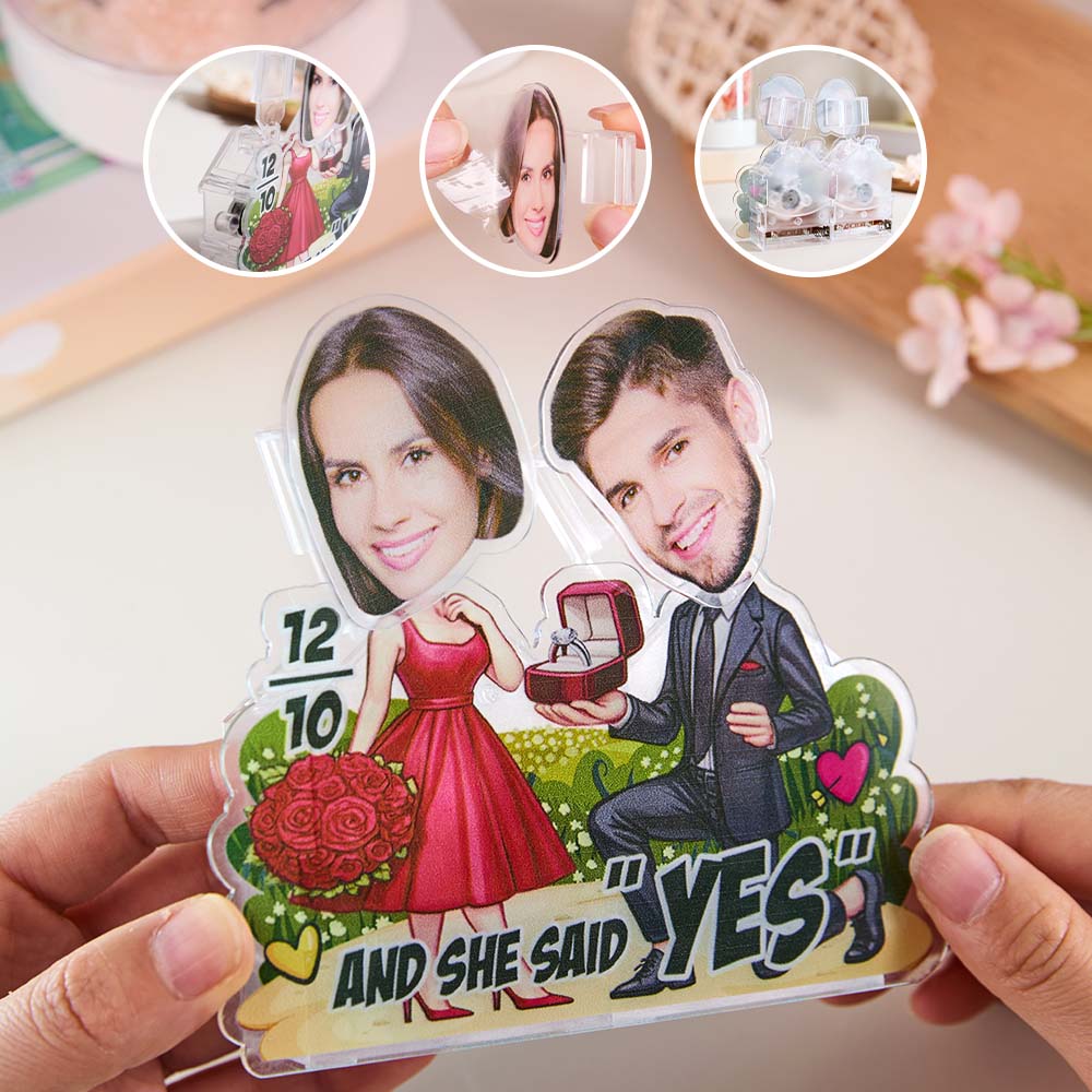 Custom Shaking Head Standee – Personalised Couple Engagement Gift with Bobblehead Face & Romantic Design