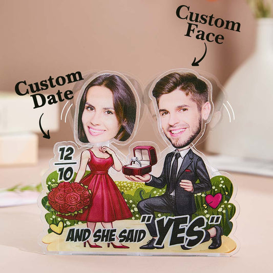 Custom Shaking Head Standee – Personalised Couple Engagement Gift with Bobblehead Face & Romantic Design