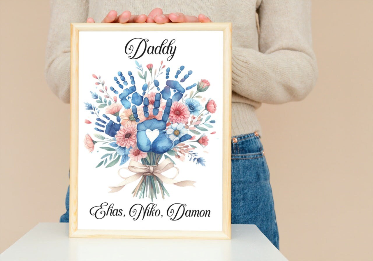 Abstract Family Wall Art - A4 Handprint Poster with Magnetic Frame for Parents