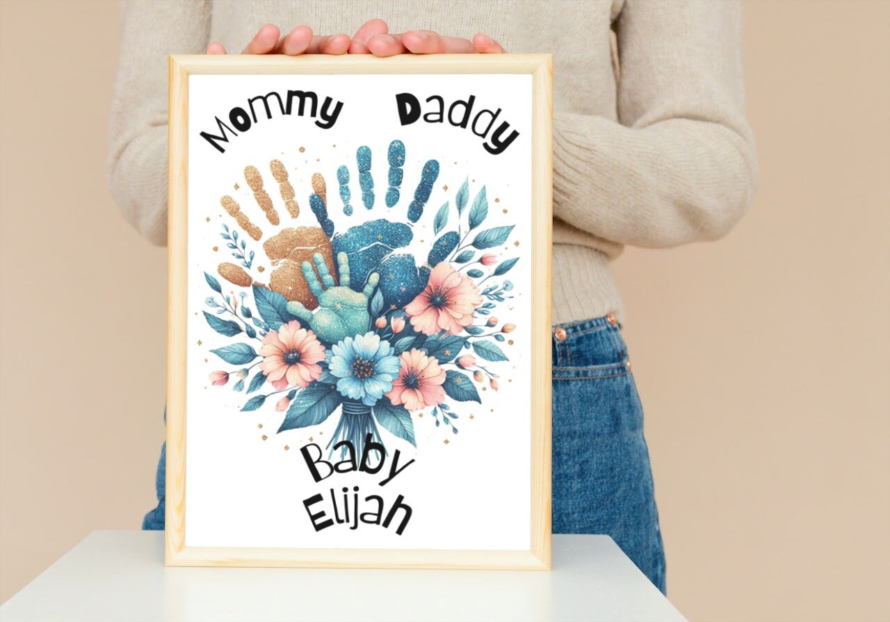 Abstract Family Wall Art - A4 Handprint Poster with Magnetic Frame for Parents