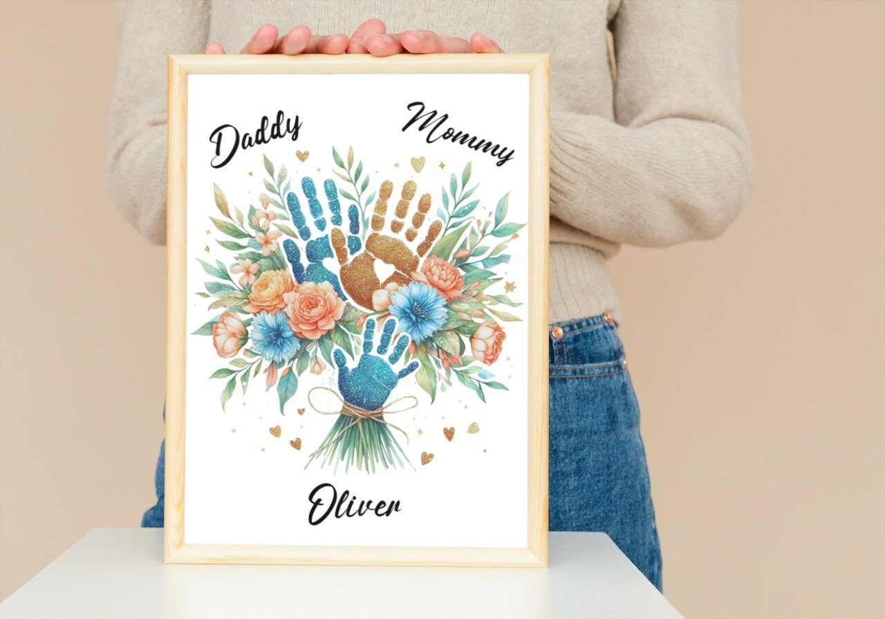 Abstract Family Wall Art - A4 Handprint Poster with Magnetic Frame for Parents