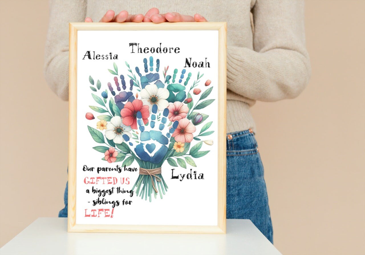 Abstract Family Wall Art - A4 Handprint Poster with Magnetic Frame for Parents