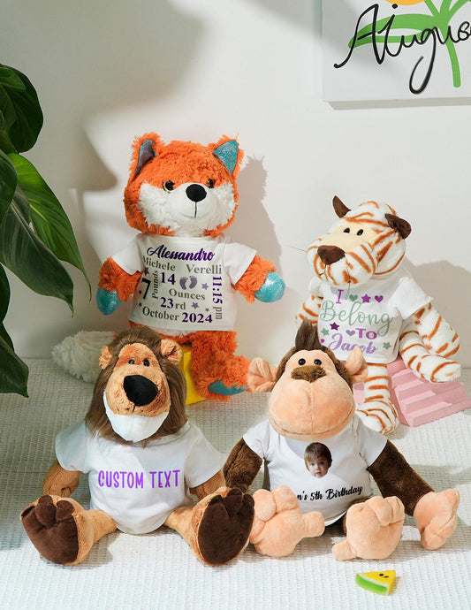 Personalized Animal Plush Toy – Custom Stuffed Birth Announcement Gift for Baby Shower